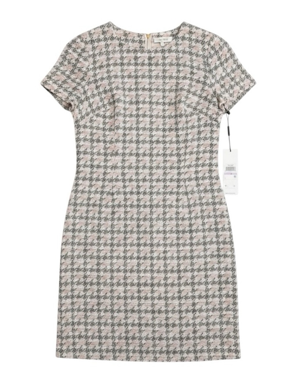 Calvin Klein Jacquard Tweed Shift Dress Houndstooth Pink Size 6 NWT